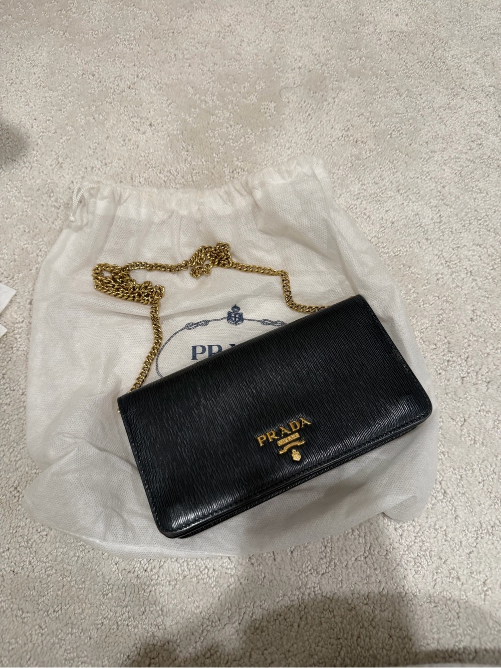 Prada Black Saffiano Leather Chain Wallet